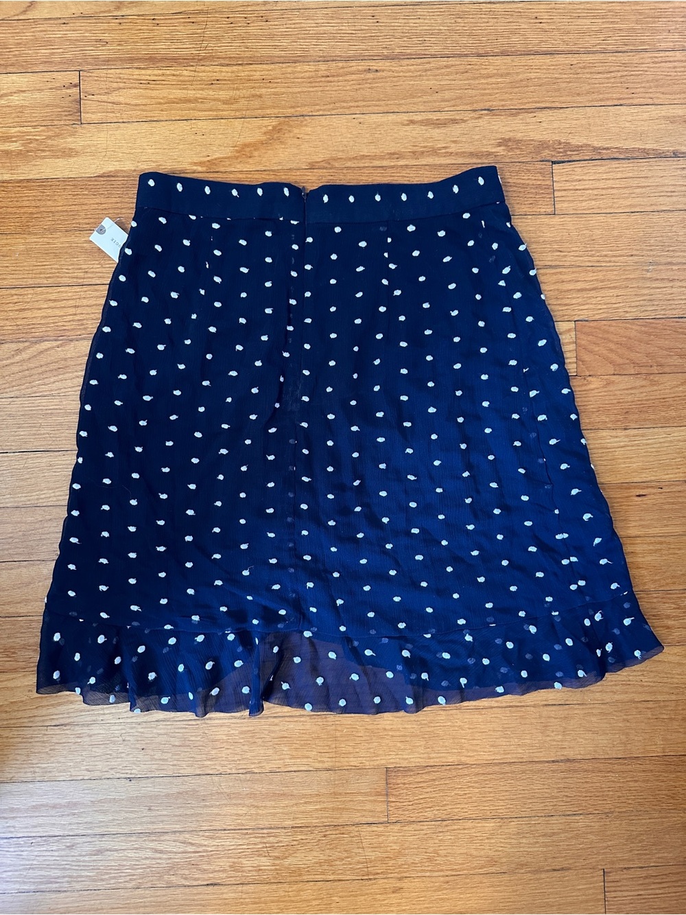 Anthropologie Hutch Navy and White Polka Dot Ruffle-Hem Mini Skirt